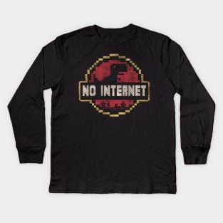 Vintage Pixel T-Rex T Shirt Funny No Internet Connection T Rex shirt Kids Long Sleeve T-Shirt